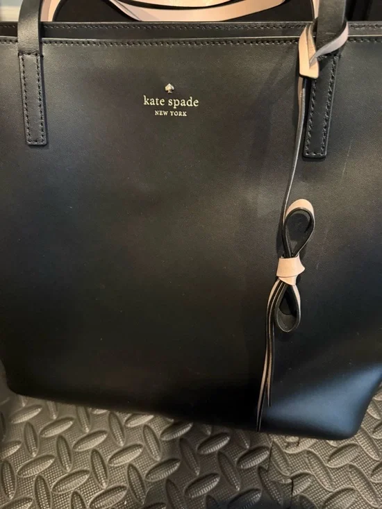 kate spade Black Tote with Cream Bow Charm - Picture 4 of 5